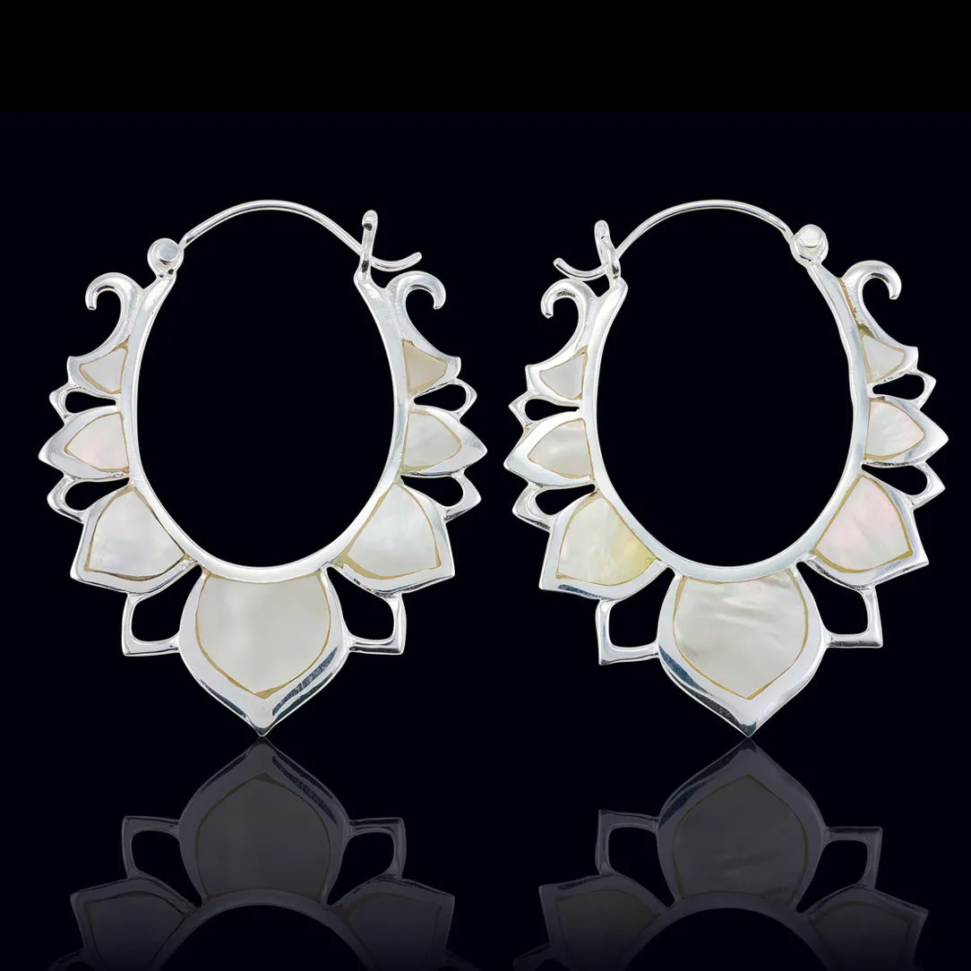 Pearl Lotus Drops - Silver Post