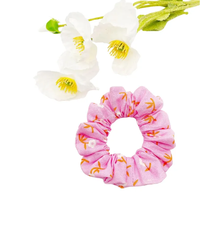 Pink Floral Scrunchie