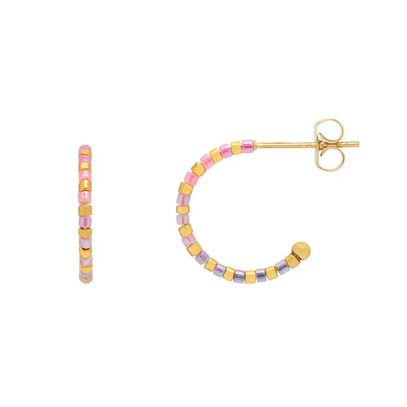 Pink Ombre Beaded Hoop Earrings
