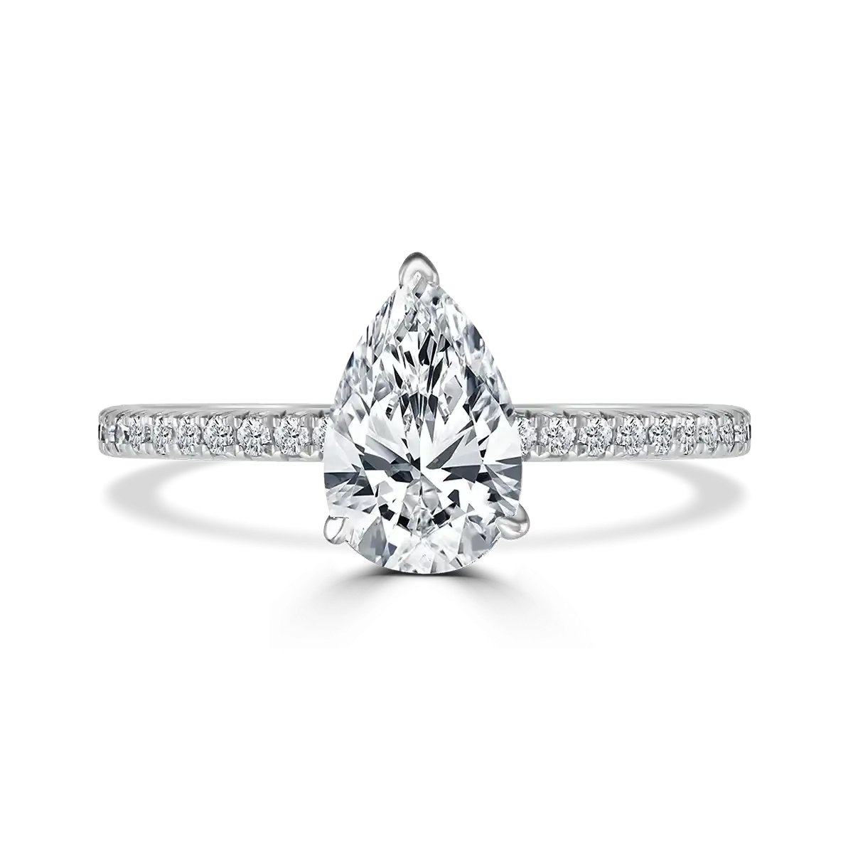Platinum 2ct Pear Cut Laboratory Grown Diamond Solitaire With Diamond Shoulders