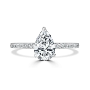 Platinum 2ct Pear Cut Laboratory Grown Diamond Solitaire With Diamond Shoulders