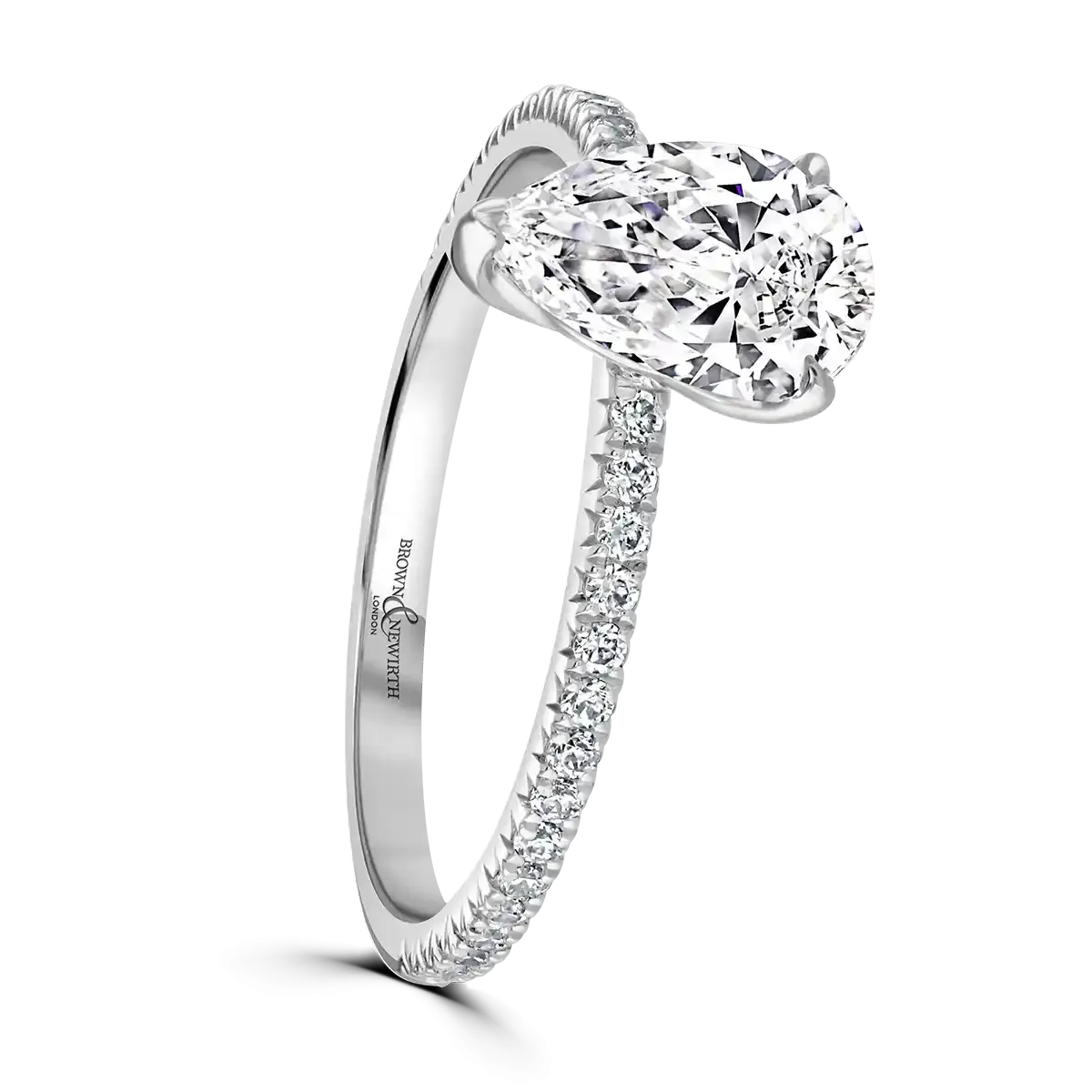 Platinum 2ct Pear Cut Laboratory Grown Diamond Solitaire With Diamond Shoulders