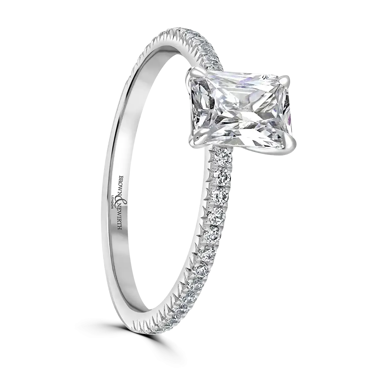 Platinum 2ct Radiant Cut Laboratory Grown Diamond Solitaire With Diamond Shoulders