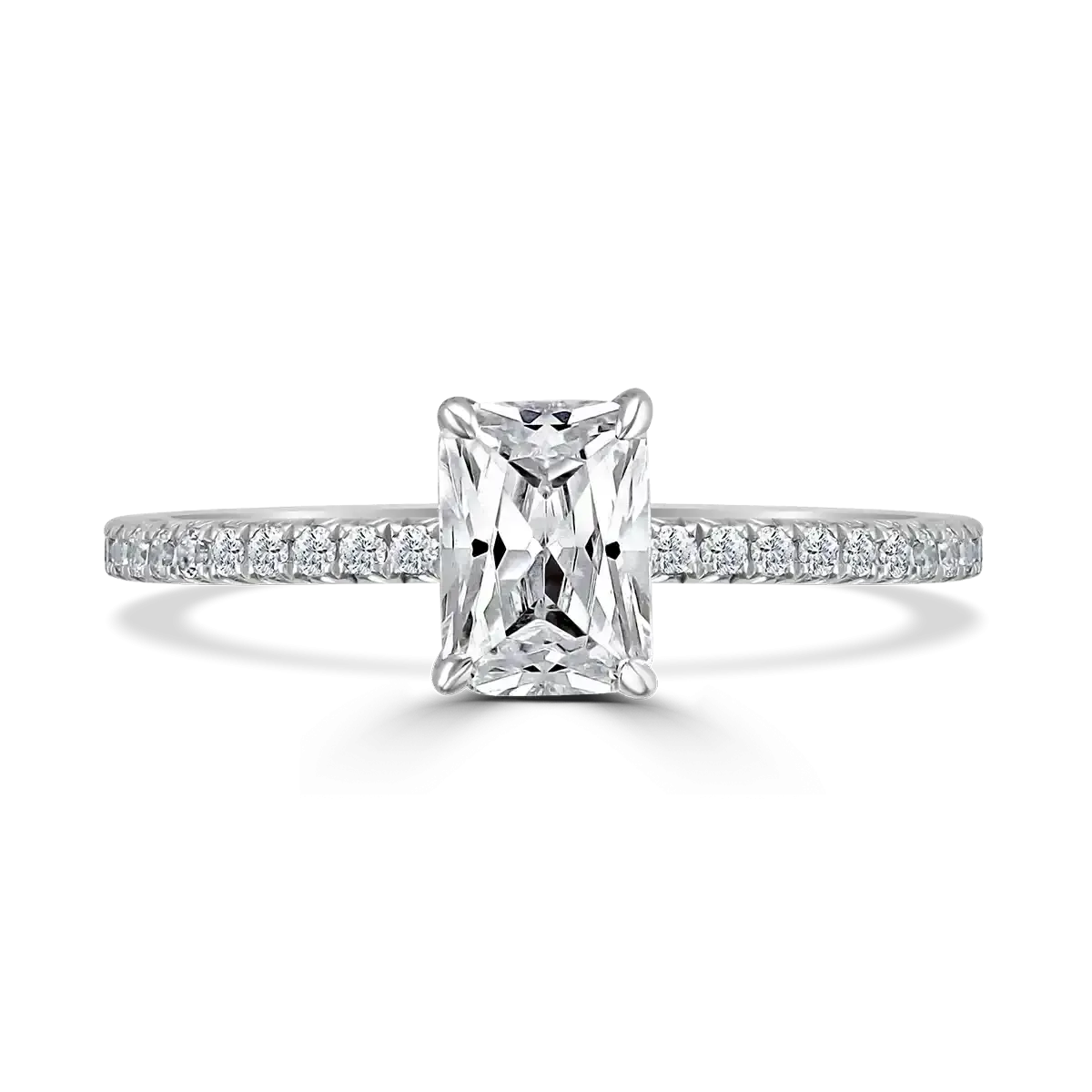 Platinum 2ct Radiant Cut Laboratory Grown Diamond Solitaire With Diamond Shoulders