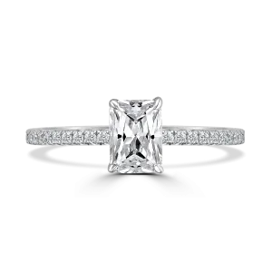 Platinum 2ct Radiant Cut Laboratory Grown Diamond Solitaire With Diamond Shoulders