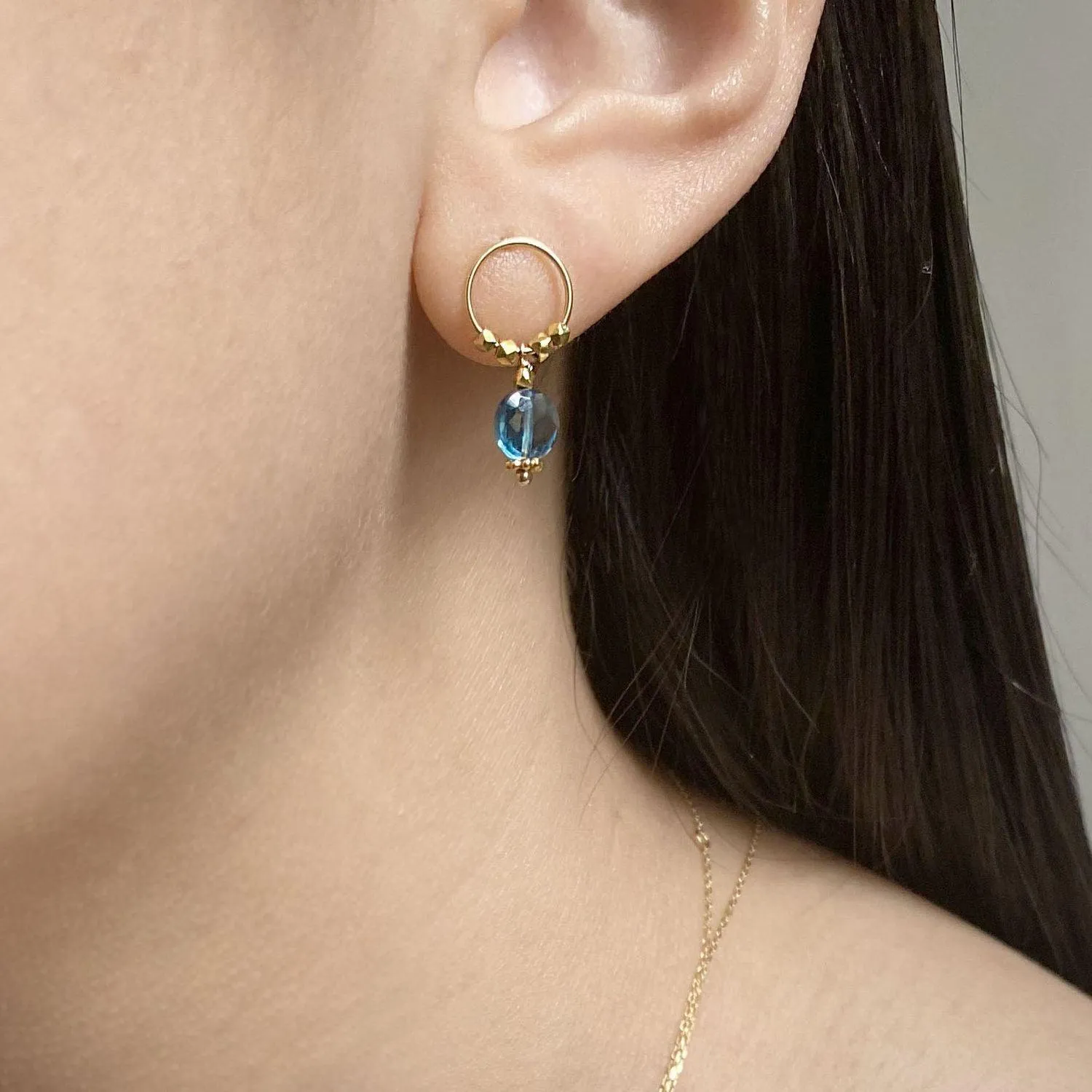 Pop Satellite Earrings Blue Topaz - 18k Gold