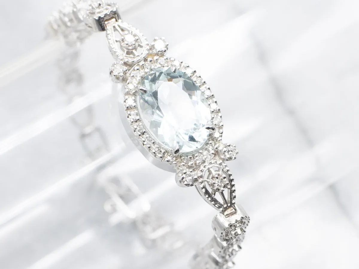 Pretty Aquamarine and Diamond Link Bracelet
