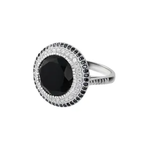 Rhodium plated 925 silver ring assembled with black onyx, black spinel and zirconium oxide