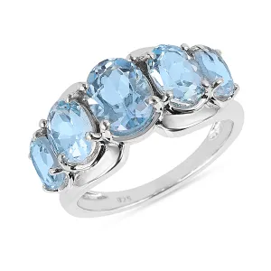Rhodium plated 925 silver ring assembled with sky blue topaz