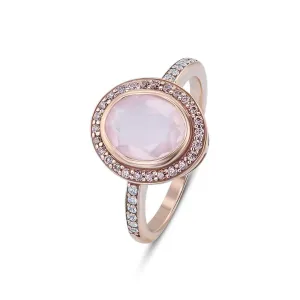 Ring in 925 silver gilded with 18k rose gold assembled with rose quartz and zirconium oxide