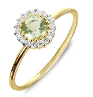 Ring in 925 silver gilded with 18k yellow gold assembled with green amethyst and zirconium oxide