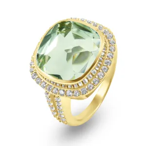 Ring in 925 silver gilded with 18k yellow gold assembled with green amethyst and zirconium oxide
