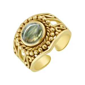Ring in 925 silver gilded with 18k yellow gold assembled with Labradorite