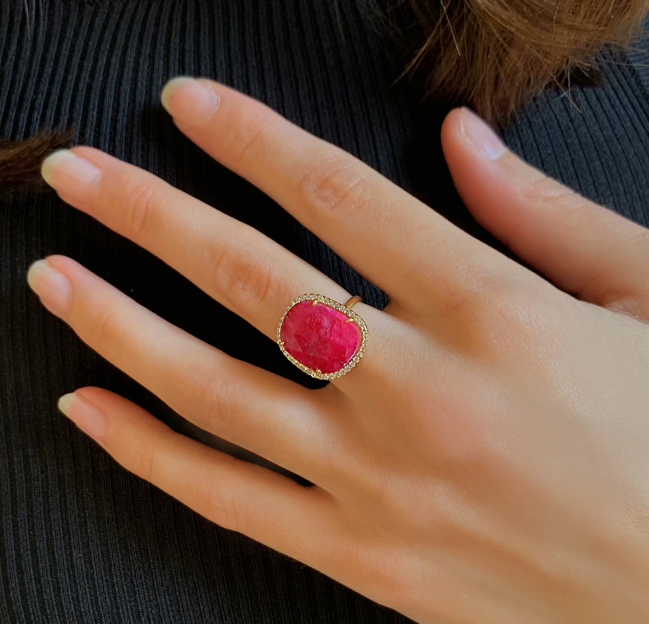 Ring in 925 Silver gilded with 18k yellow gold assembled with red Kyanite