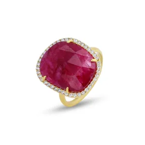 Ring in 925 Silver gilded with 18k yellow gold assembled with red Kyanite
