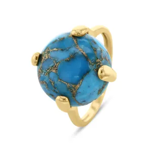 Ring in 925 Silver gilded with 18k yellow gold assembled with Turquoise