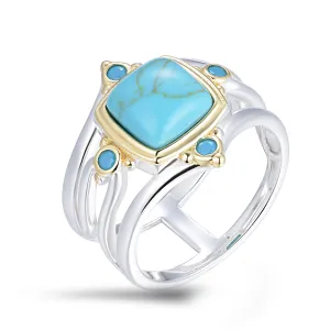 Ring in 925 Silver plated Silver and 18k Yellow Gold assembled with Turquoise