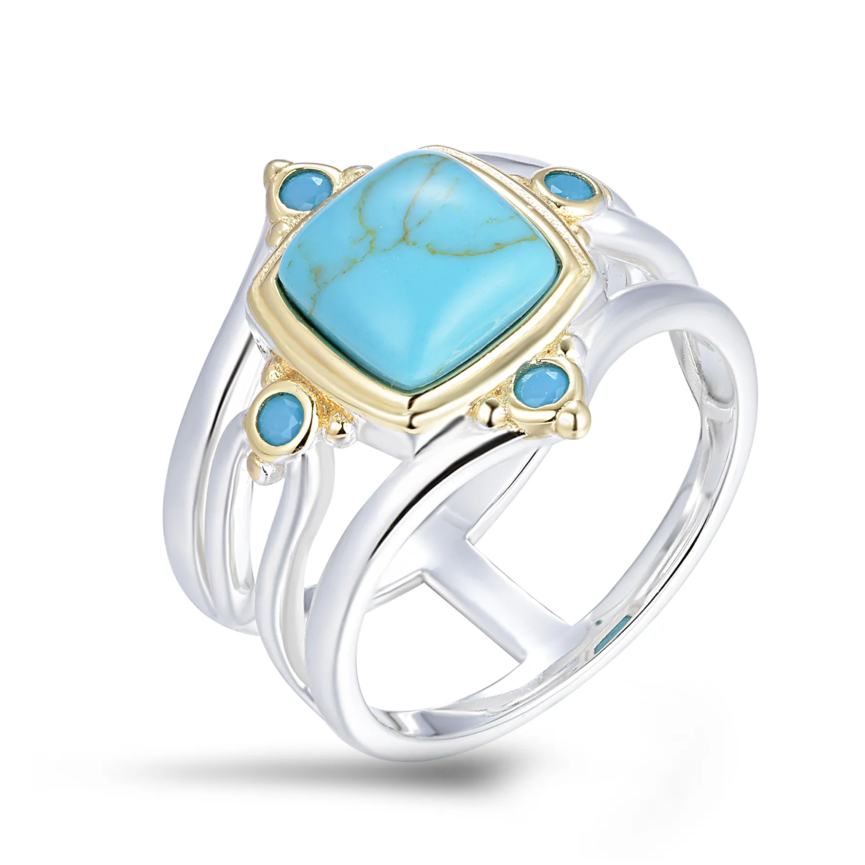 Ring in 925 Silver plated Silver and 18k Yellow Gold assembled with Turquoise