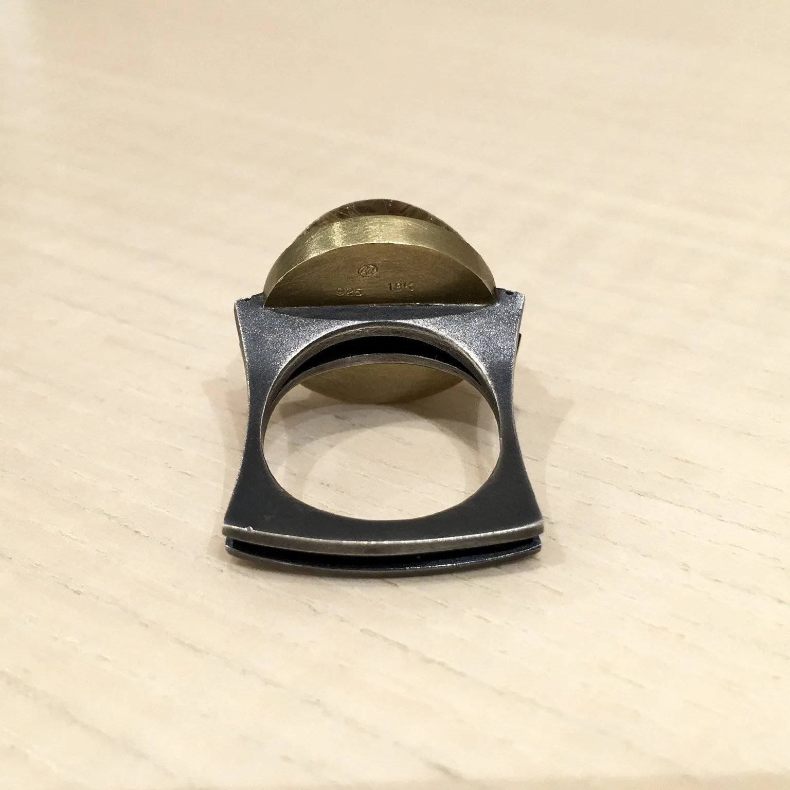 Robin Waynee Golden Rutilated Quartz Diamond Silver Gold Dome Ring