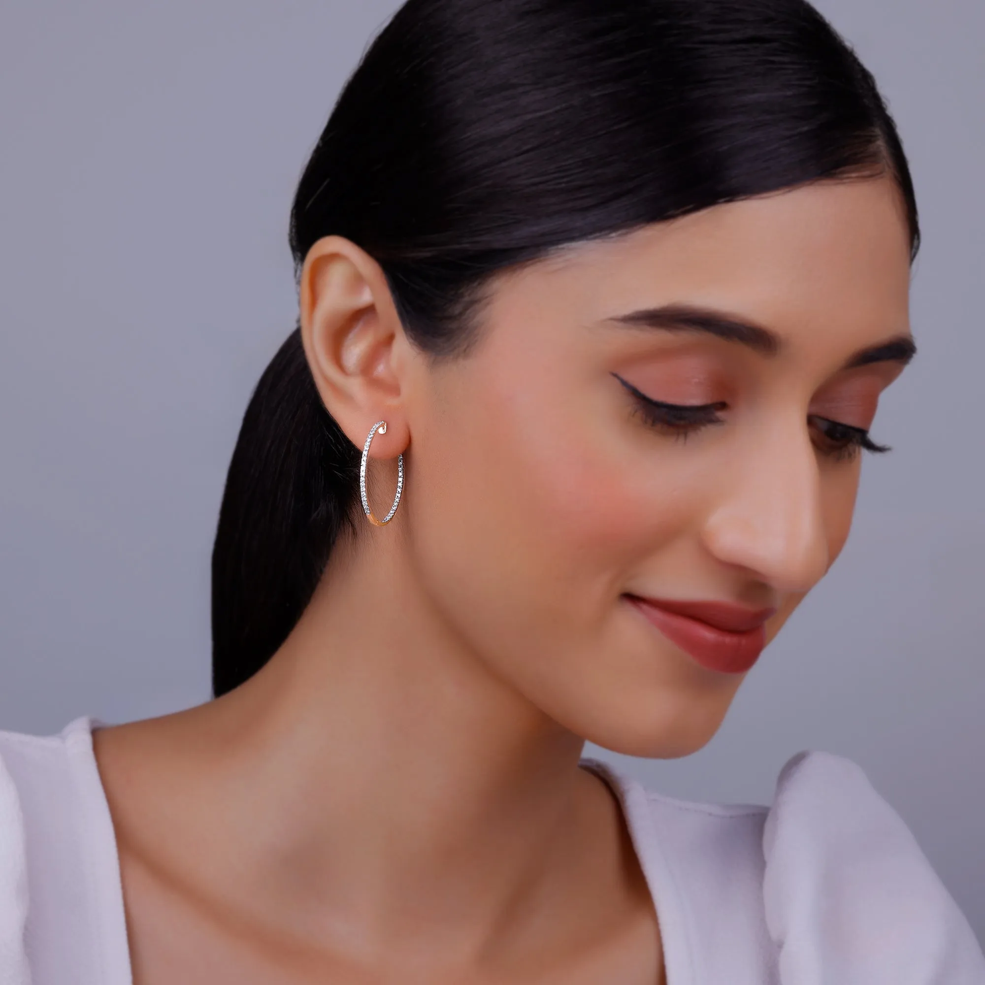 Rose Gold Shine Hoop Diamond Earrings