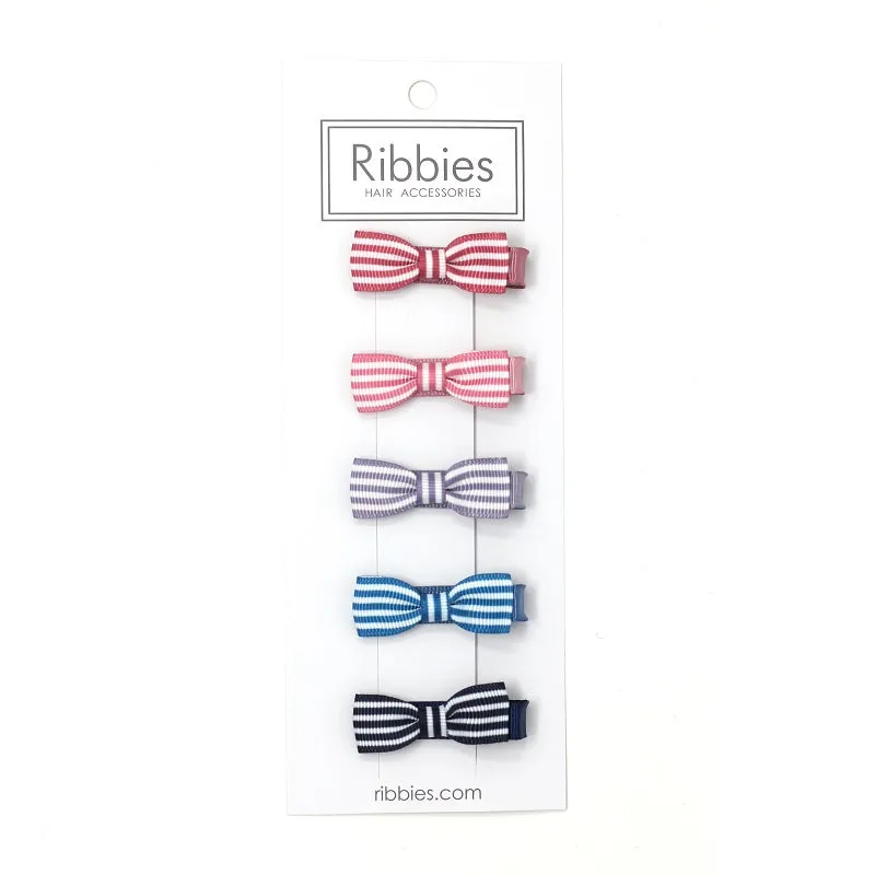 Set of 5 Small Bows - Stripes - Blues