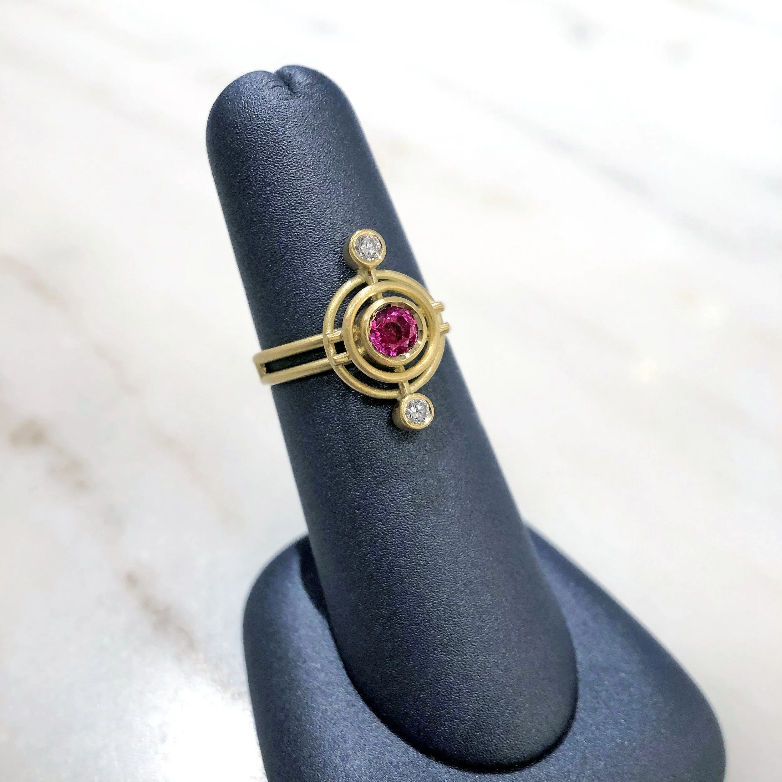 Shimell & Madden Pink Sapphire White Diamond One of a Kind Double Circle Galaxy Ring