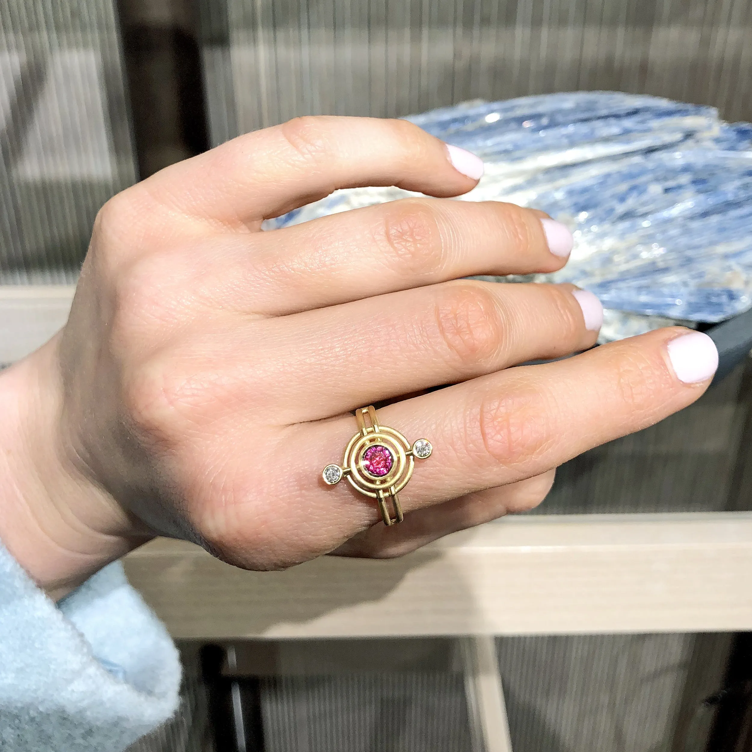 Shimell & Madden Pink Sapphire White Diamond One of a Kind Double Circle Galaxy Ring