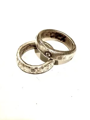 Silver Hammered Band With Diamond Size 10