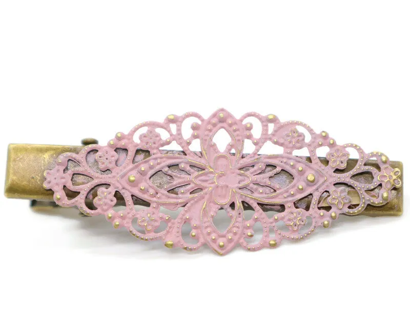 Simply Lovely Hair Clip - Hand Painted Ornate Floral Filigree on Alligator Clip
