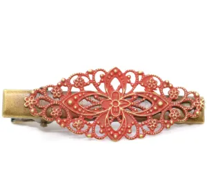 Simply Lovely Hair Clip - Hand Painted Ornate Floral Filigree on Alligator Clip