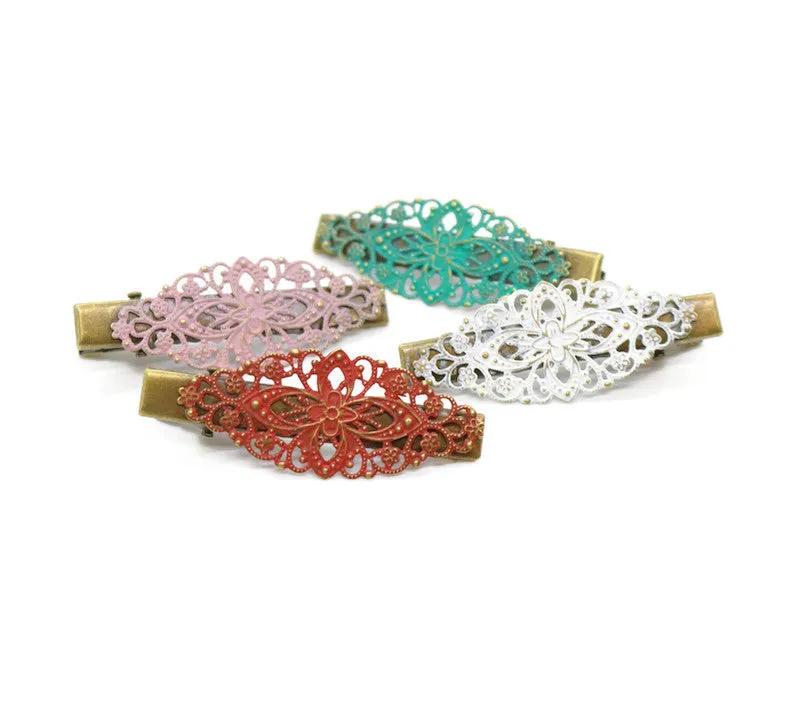 Simply Lovely Hair Clip - Hand Painted Ornate Floral Filigree on Alligator Clip