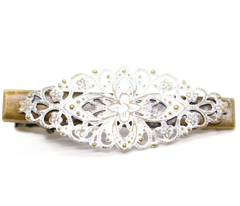 Simply Lovely Hair Clip - Hand Painted Ornate Floral Filigree on Alligator Clip