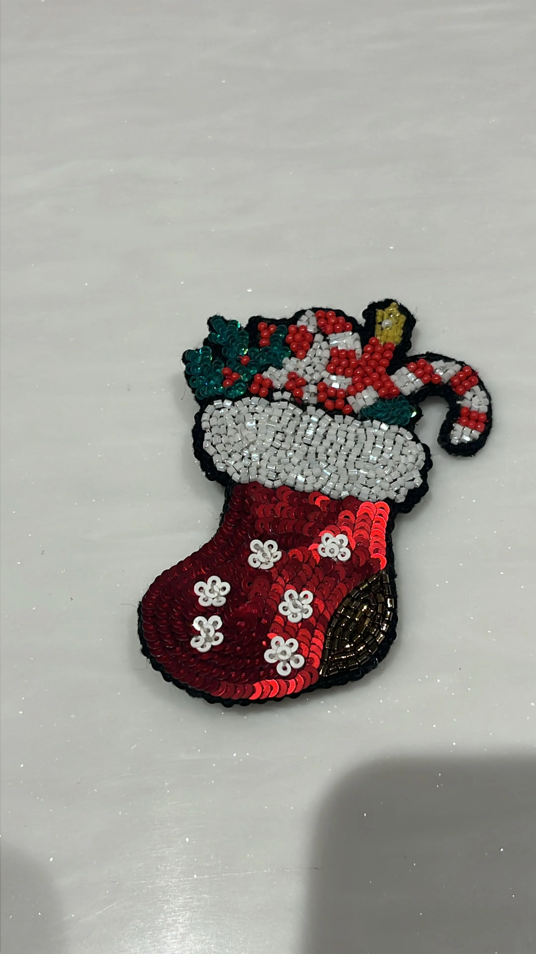 Sparkling Stocking Charm Brooch