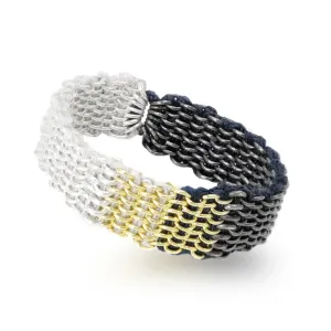 Stephanie Schneider Handwoven Silk Narrow Three Tone Silver '3' Ring