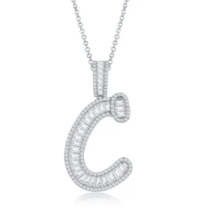 Sterling Silver C Initial Baguette CZ Pendant Chain
