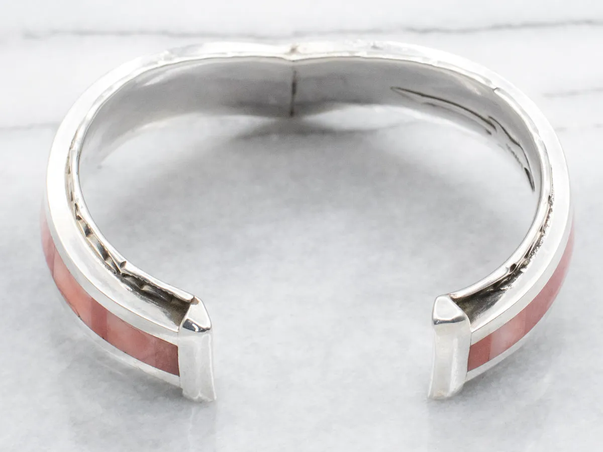 Sterling Silver Zuni Made Coral and Spiny Oyster Cuff Bracelet