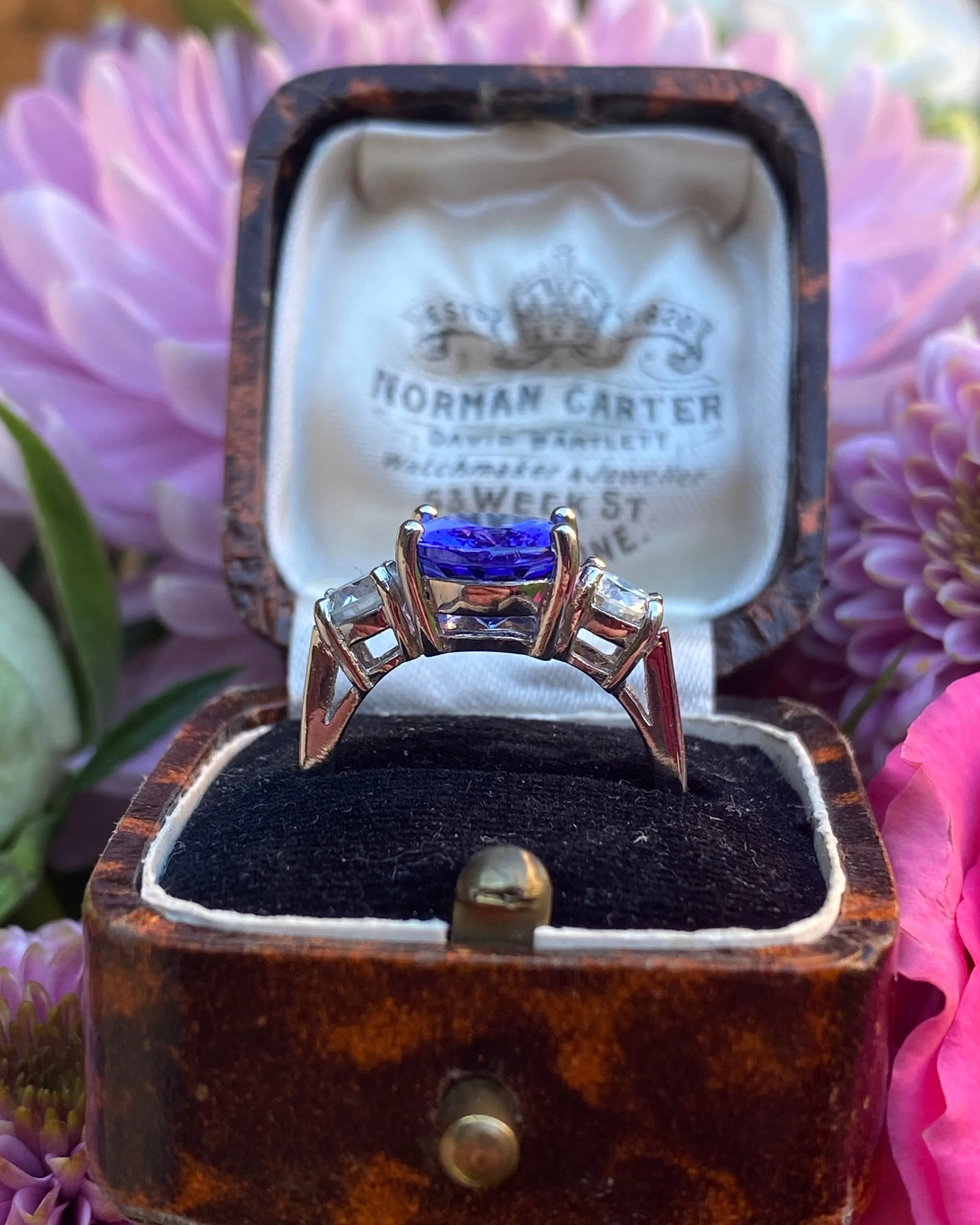 Tanzanite and Diamond Three Stone Platinum Ring 0.86ct   2.75ct