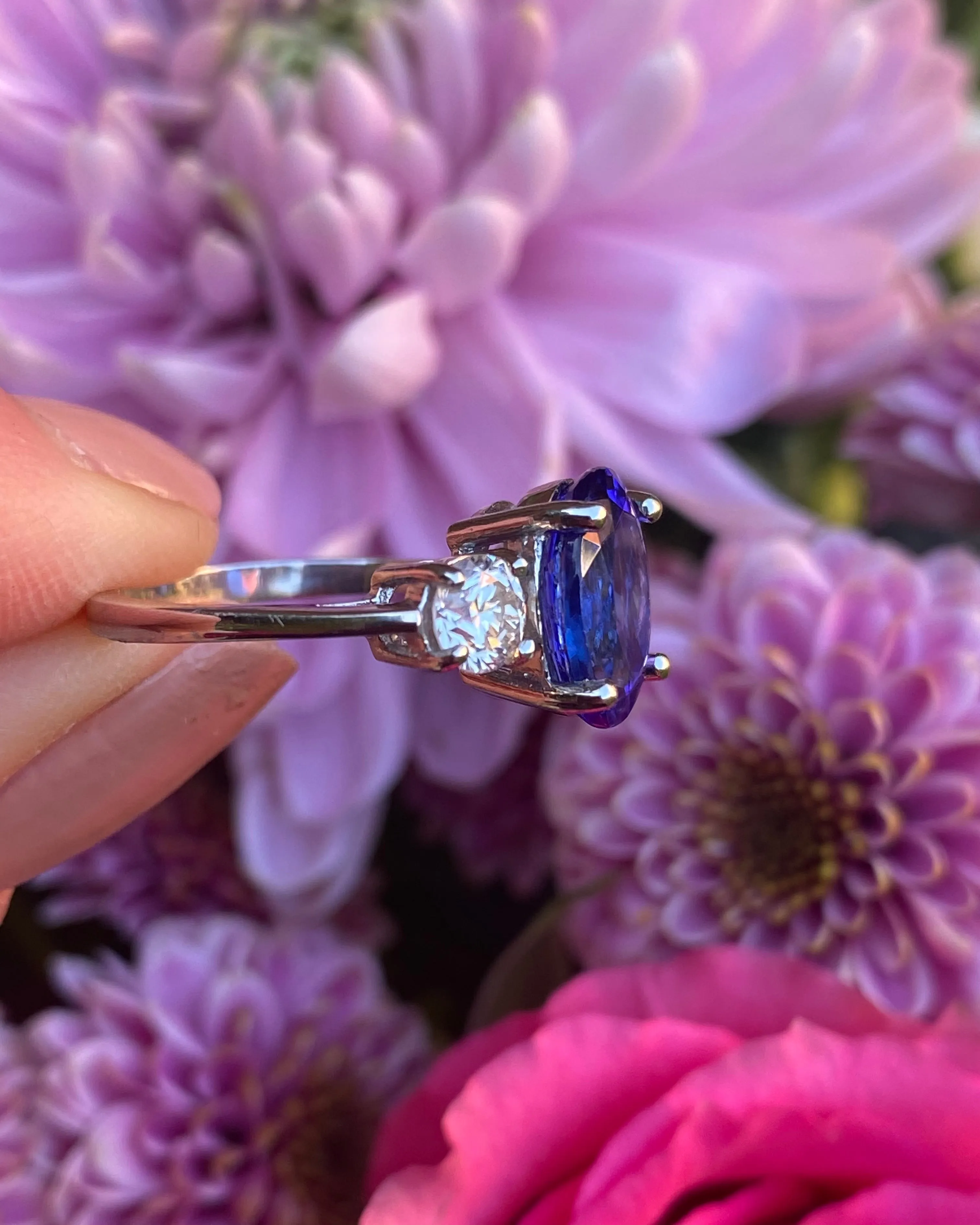 Tanzanite and Diamond Three Stone Platinum Ring 0.86ct   2.75ct