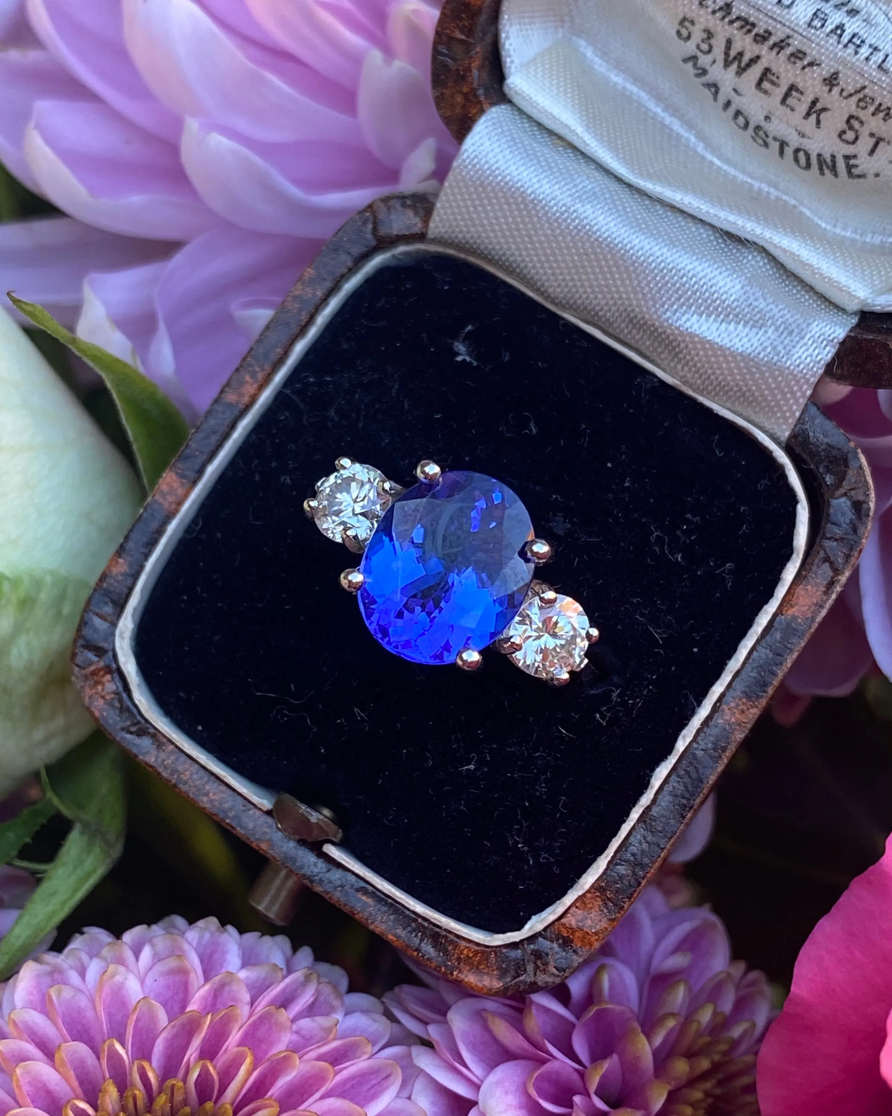Tanzanite and Diamond Three Stone Platinum Ring 0.86ct   2.75ct