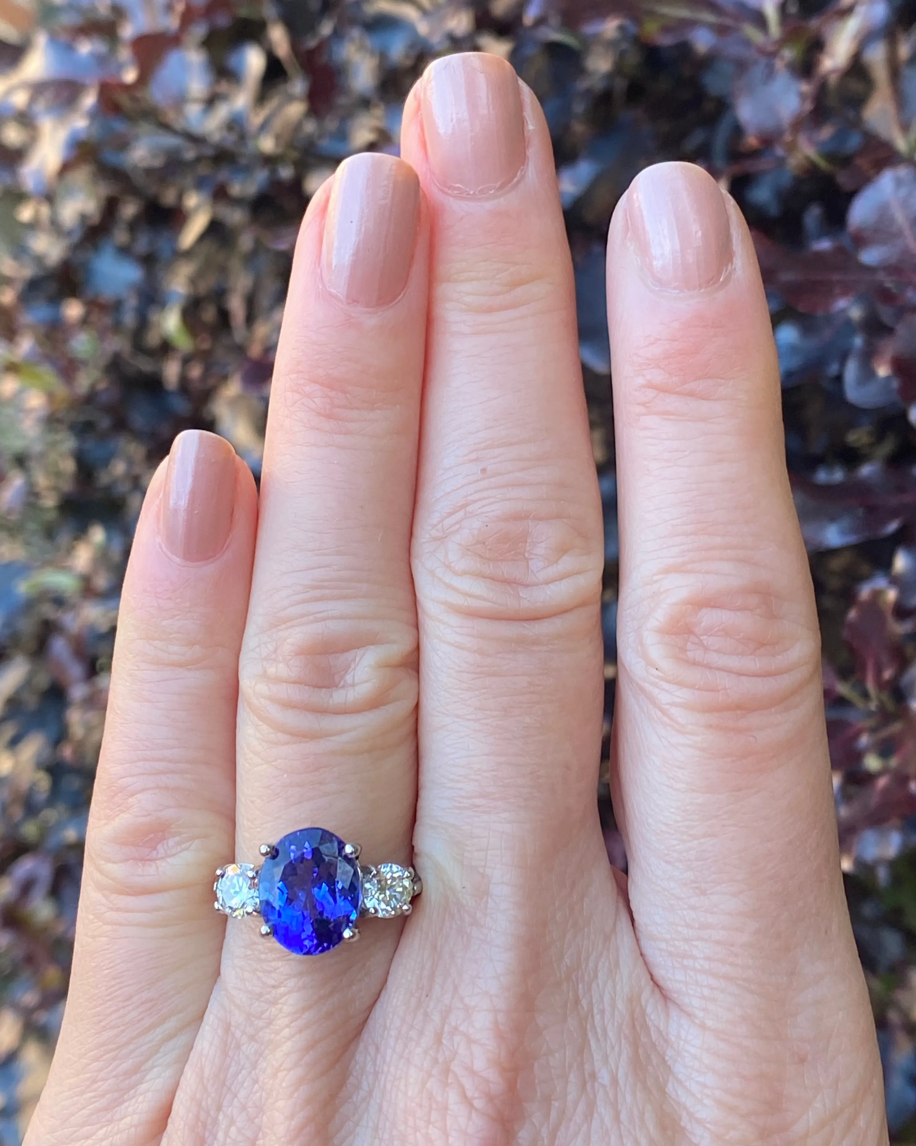 Tanzanite and Diamond Three Stone Platinum Ring 0.86ct   2.75ct