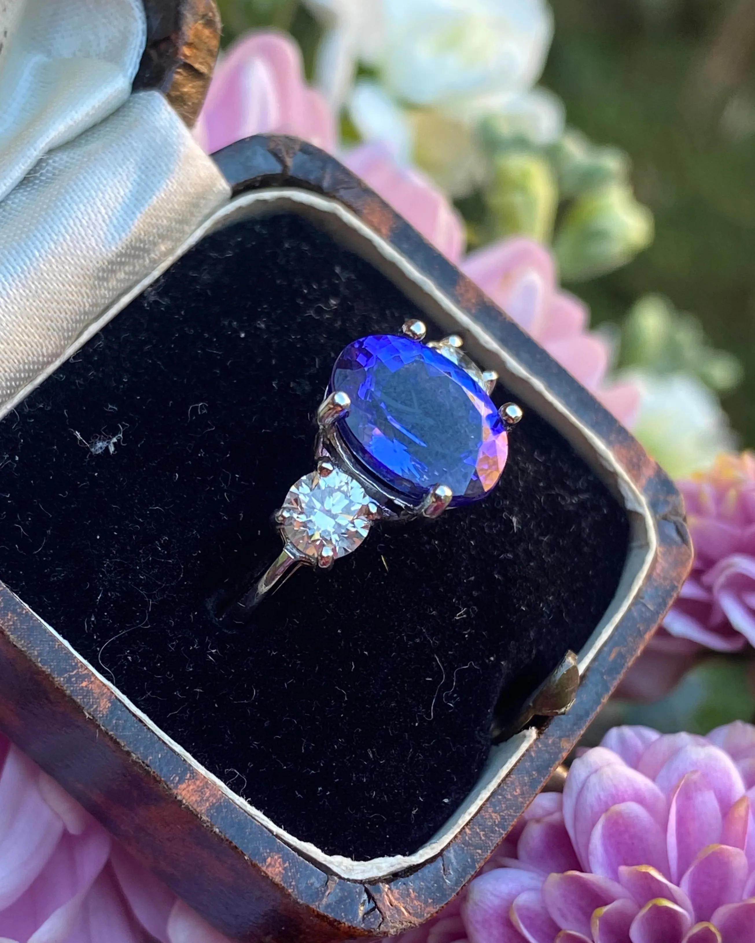 Tanzanite and Diamond Three Stone Platinum Ring 0.86ct   2.75ct
