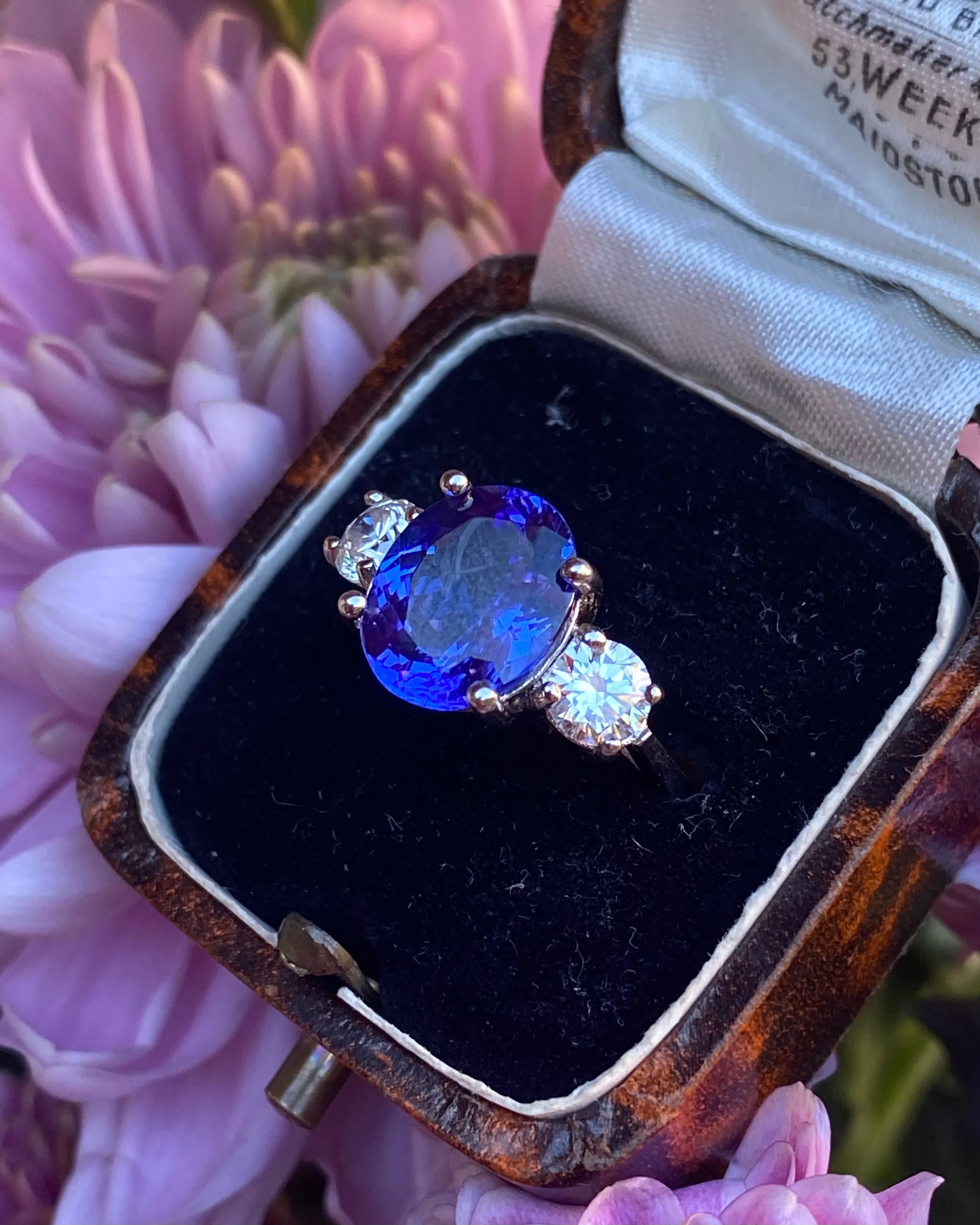 Tanzanite and Diamond Three Stone Platinum Ring 0.86ct   2.75ct