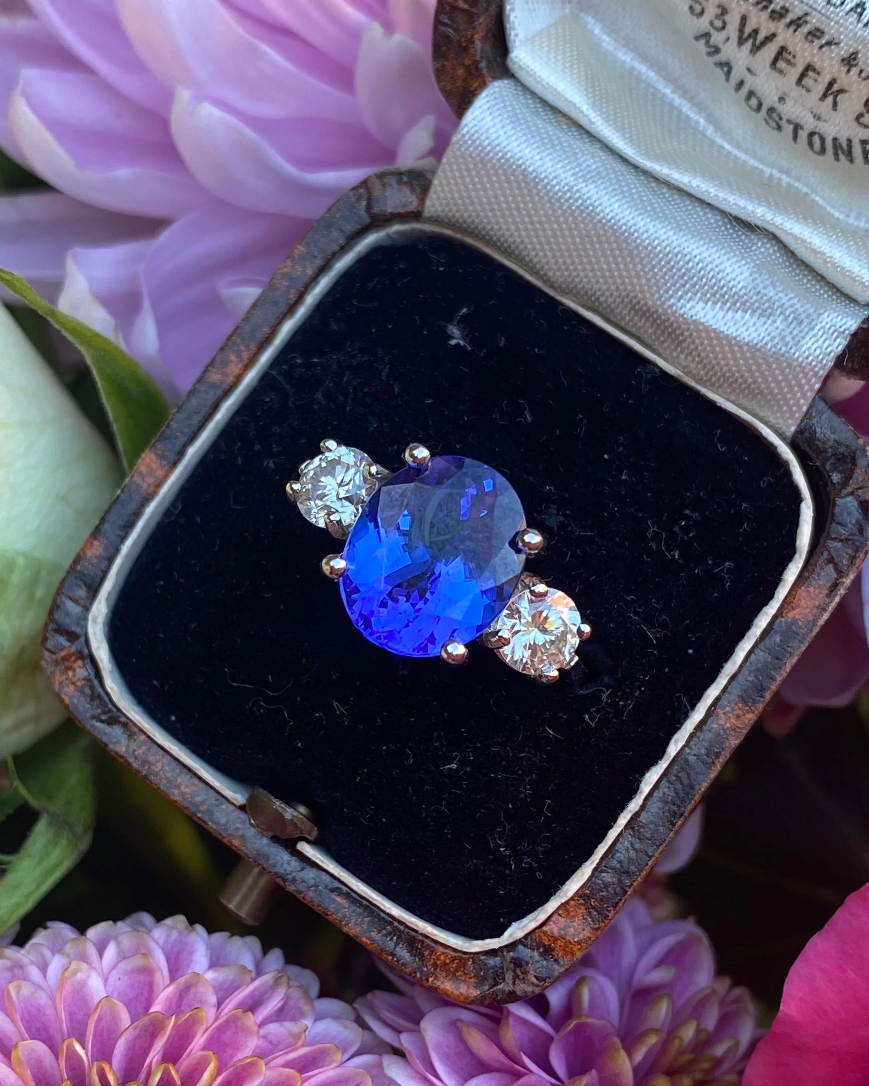 Tanzanite and Diamond Three Stone Platinum Ring 0.86ct   2.75ct