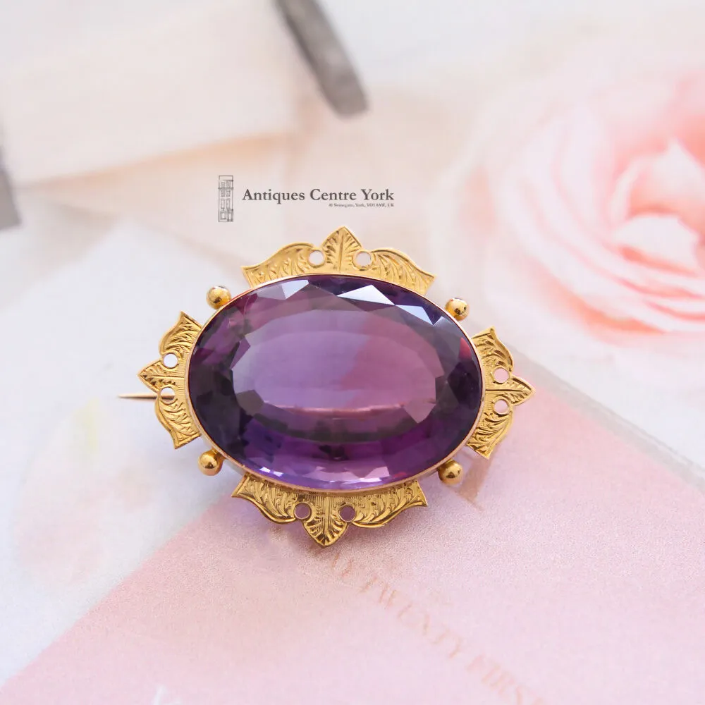 Victorian 15ct Gold Amethyst Brooch