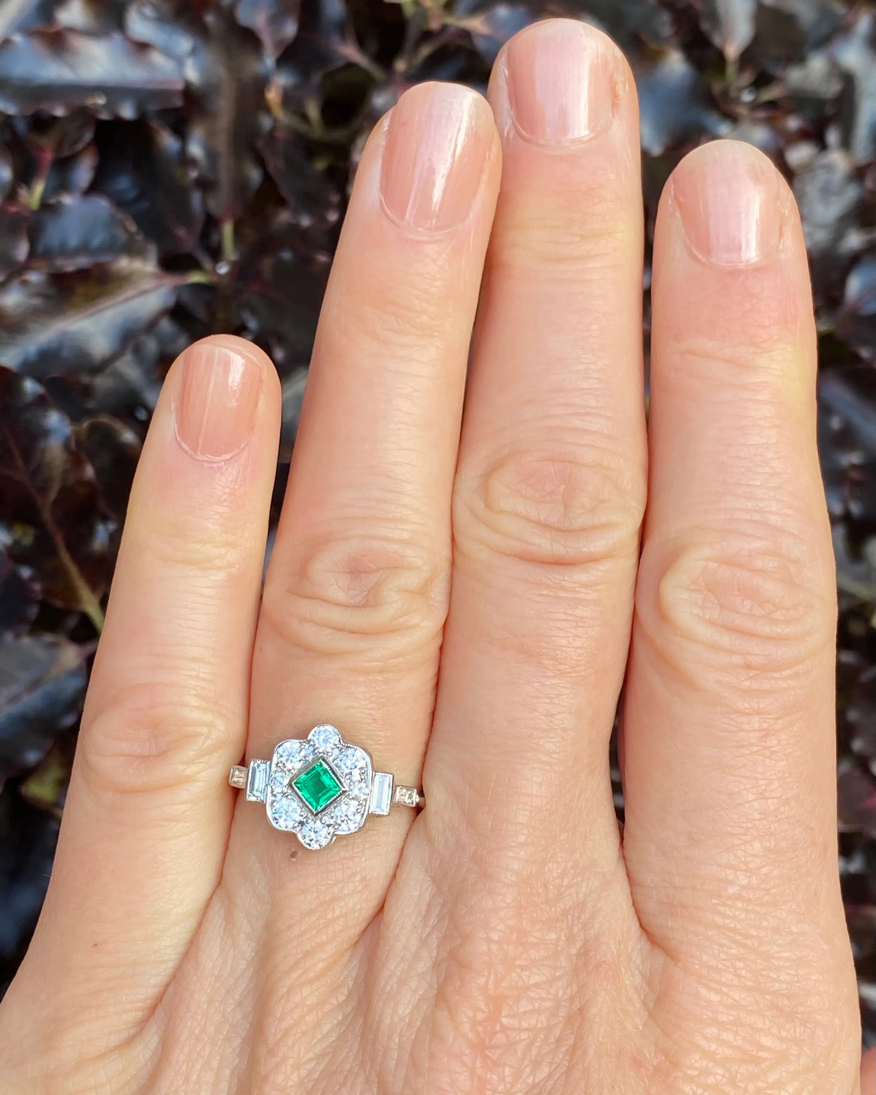 Victorian Emerald and Diamond Platinum Ring 0.60ct   0.20ct