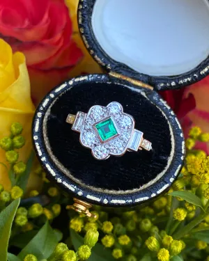 Victorian Emerald and Diamond Platinum Ring 0.60ct   0.20ct