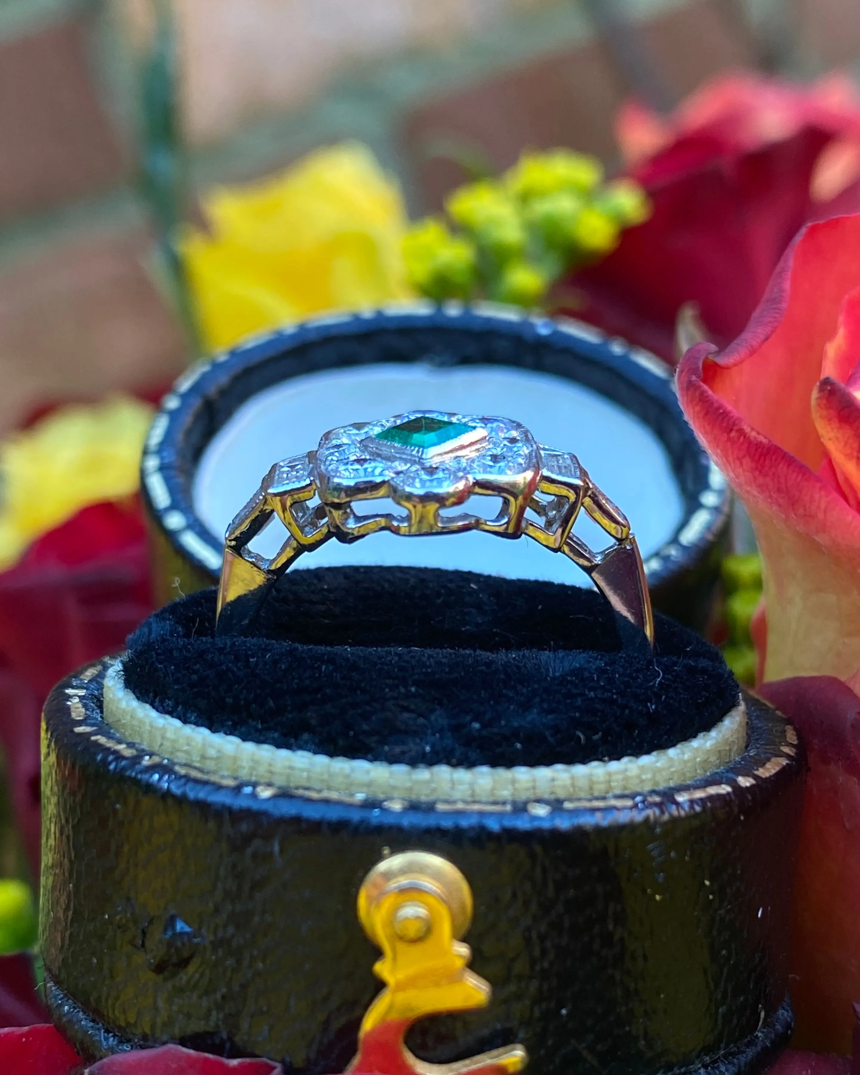 Victorian Emerald and Diamond Platinum Ring 0.60ct   0.20ct