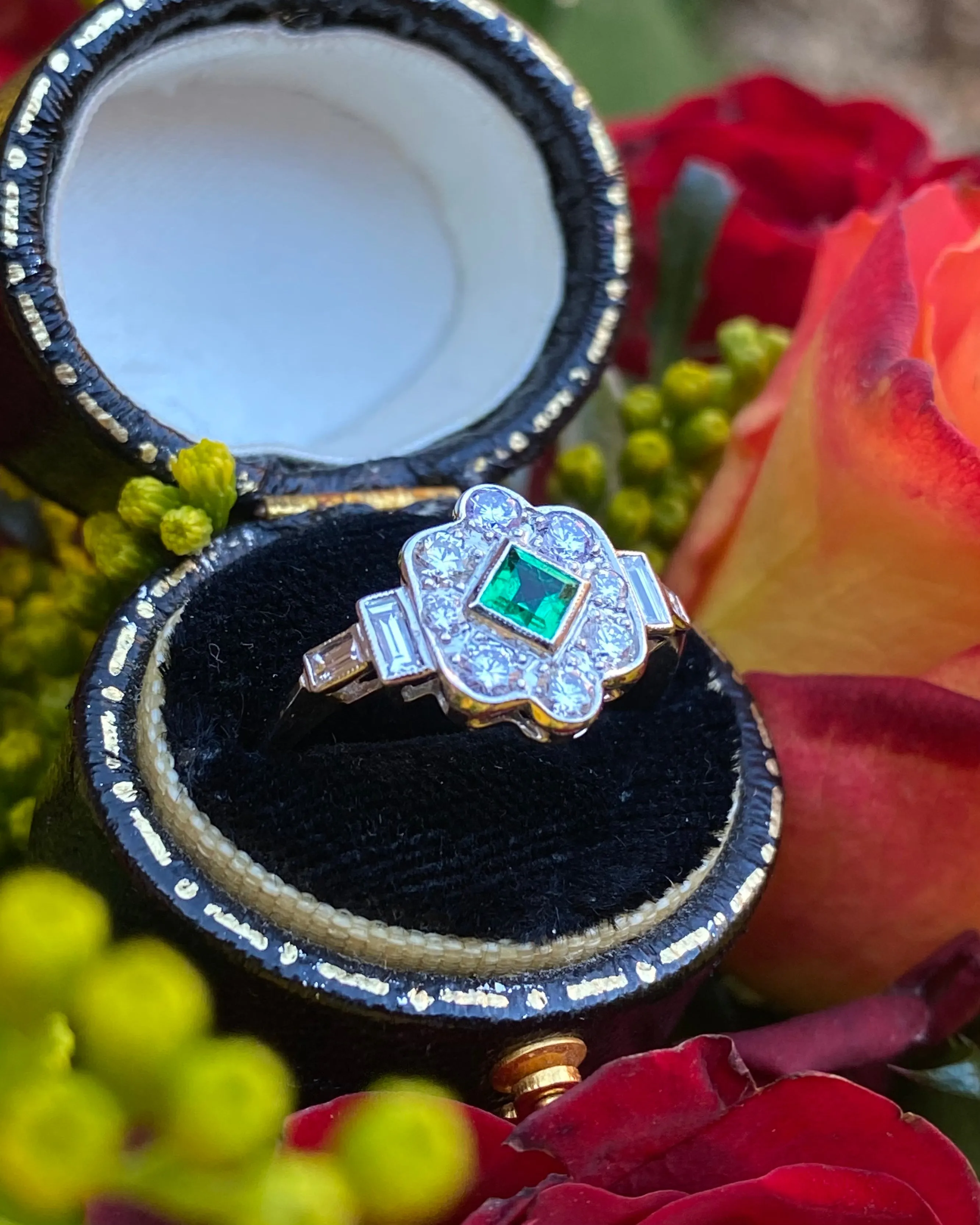 Victorian Emerald and Diamond Platinum Ring 0.60ct   0.20ct