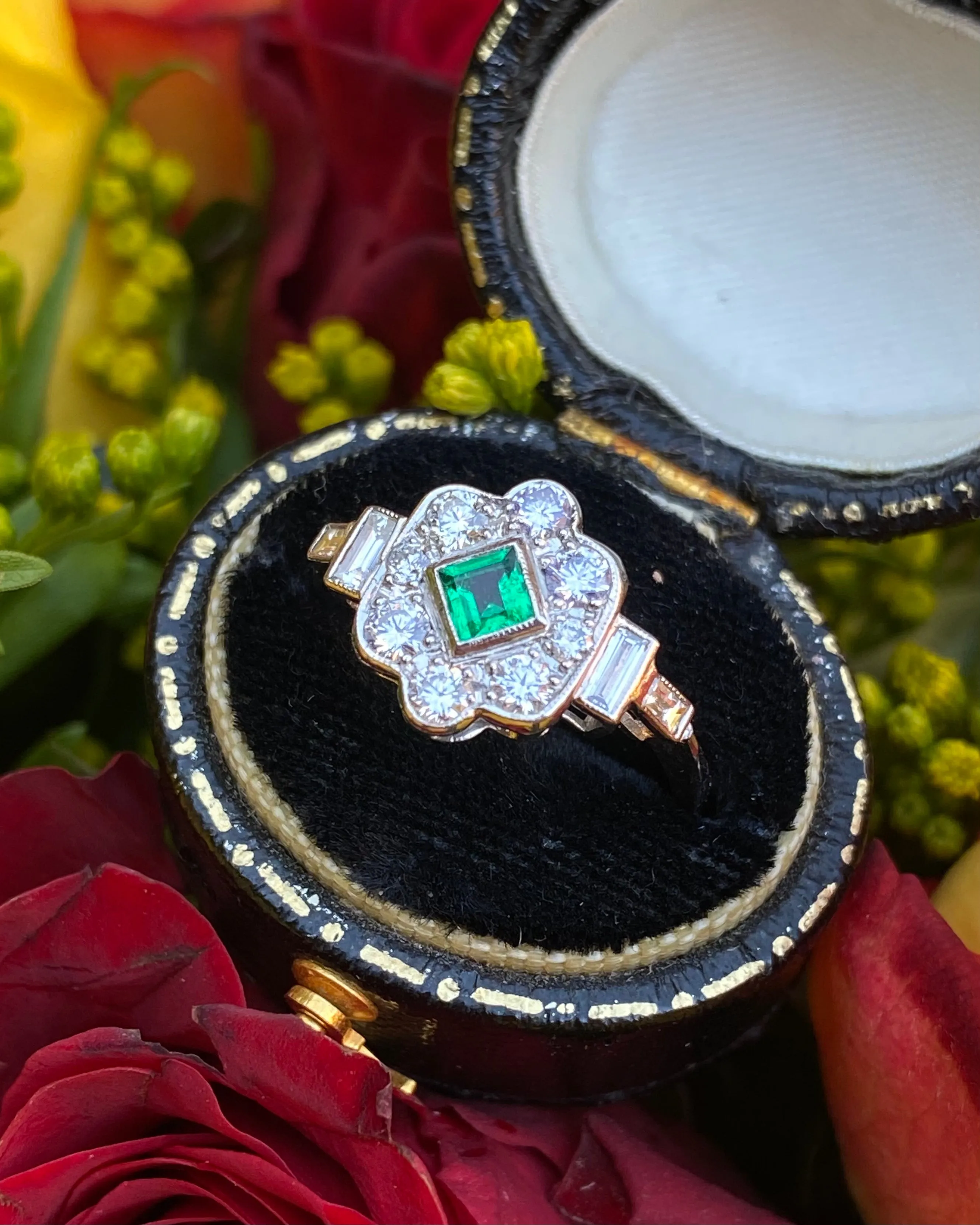 Victorian Emerald and Diamond Platinum Ring 0.60ct   0.20ct