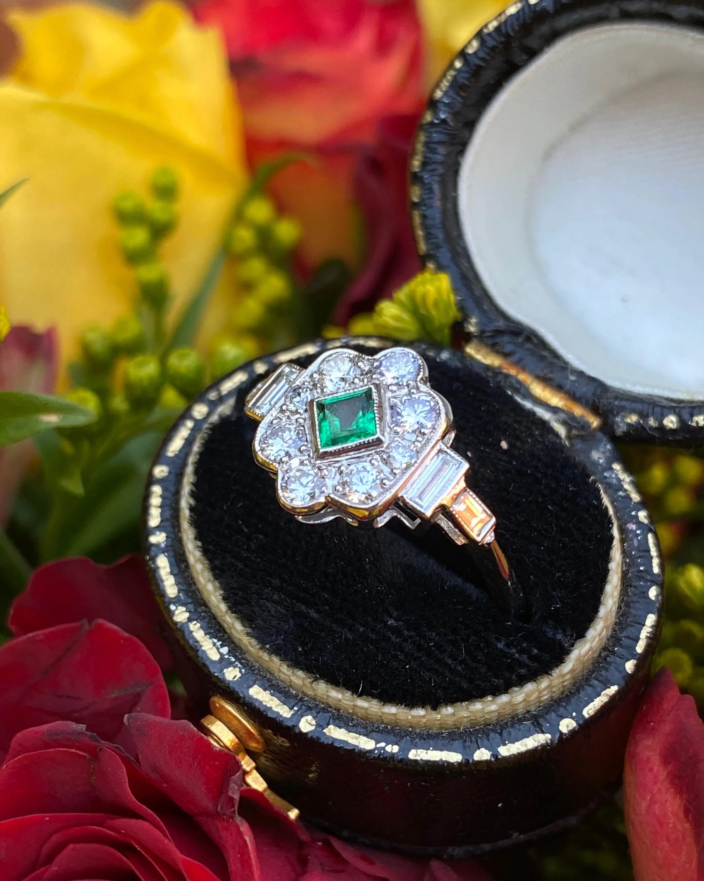 Victorian Emerald and Diamond Platinum Ring 0.60ct   0.20ct